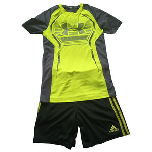 EUC Hug Lot Of 2 Set Boys Short Sleeves & Short Adidas & Under Amour Bundle 7-8